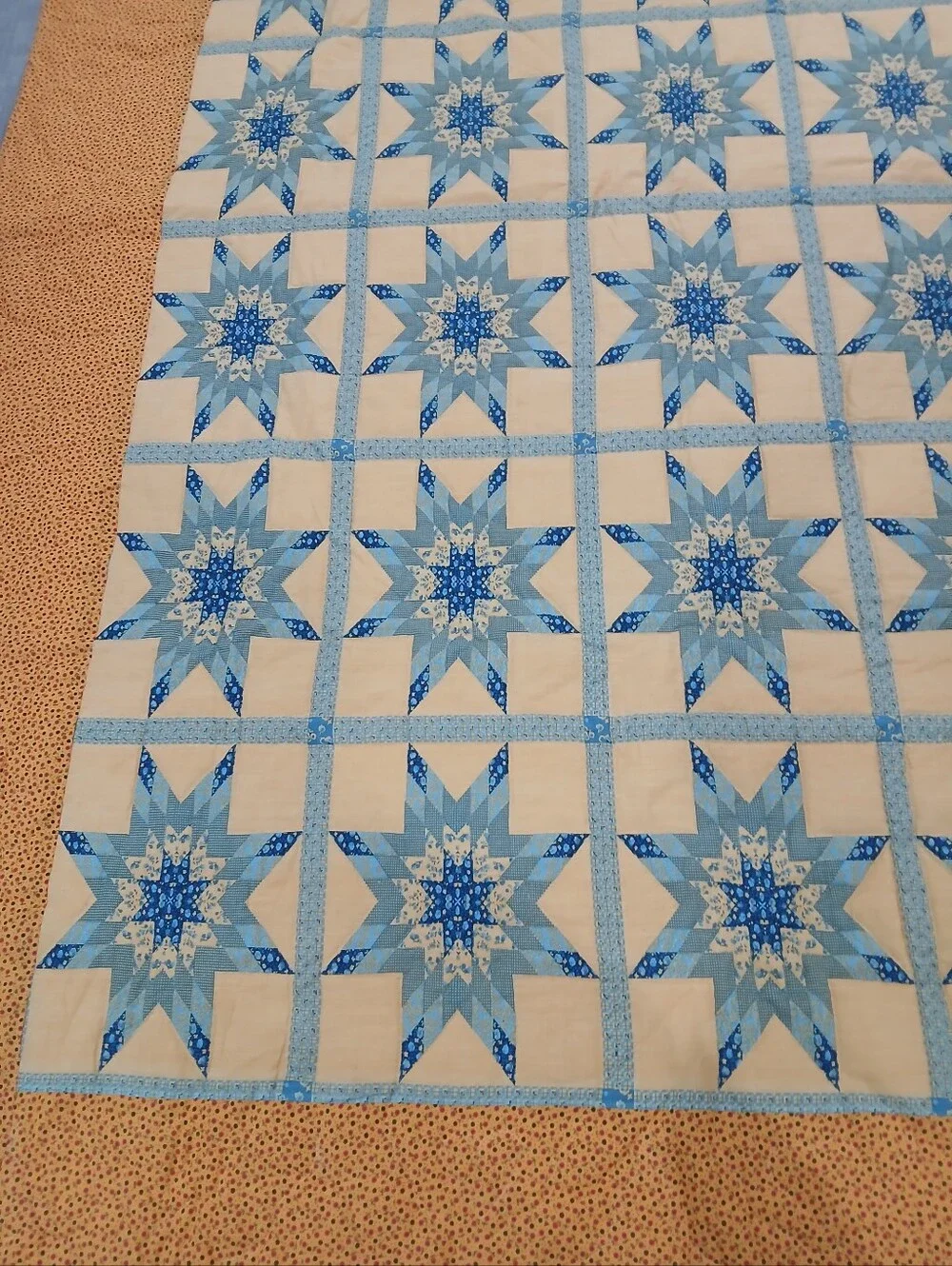 Handmade Star Patchwork Quilt in Yellow and Blue